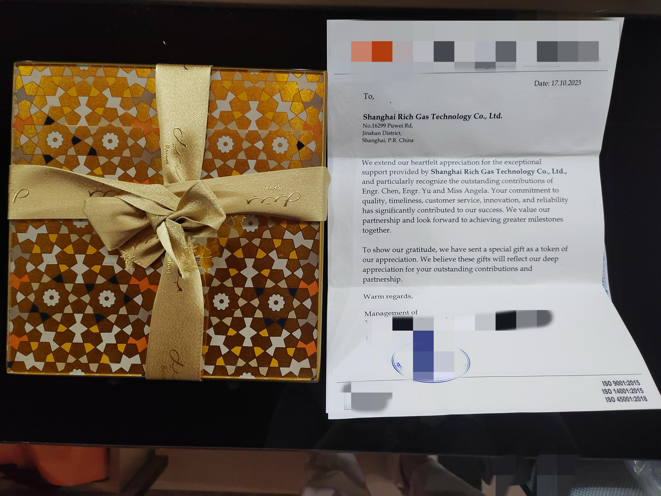 迪拜客戶(hù)來(lái)信啦，瑞氣制氮機(jī)又又又被表?yè)P(yáng)啦